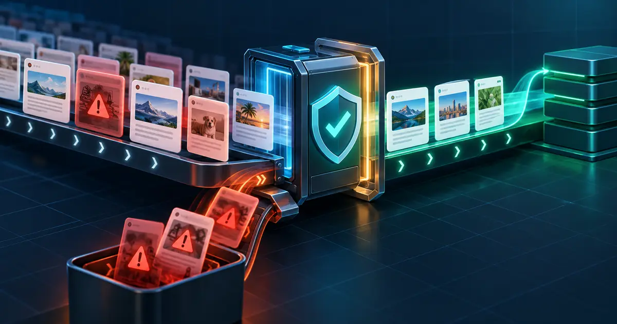 User-generated pages moving through moderation, noindex and approved Search indexing stages while spam is blocked